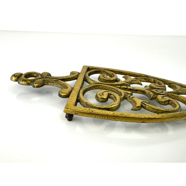1960s Vintage Mid Century Japan Brass Trivet With Scroll and Shield Motif For Sale - Image 5 of 13