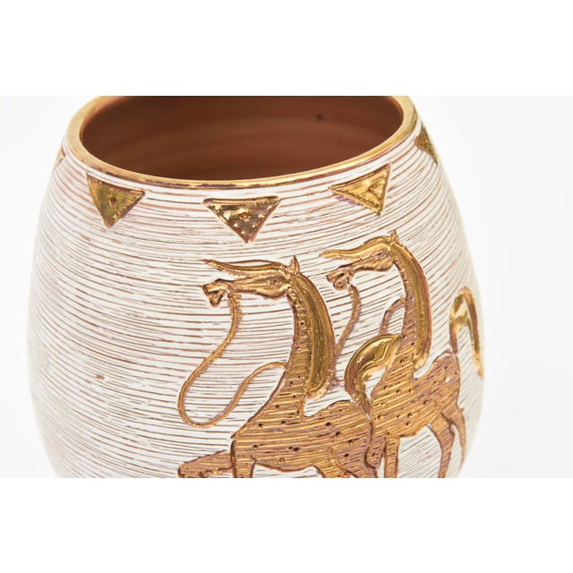 Mid-Century Modern Vintage Fratelli Fanciullacci Ceramic Sgraffiti Pedestal Vase Bowl With Horse Motif, Italy, 1960's For Sale - Image 3 of 8