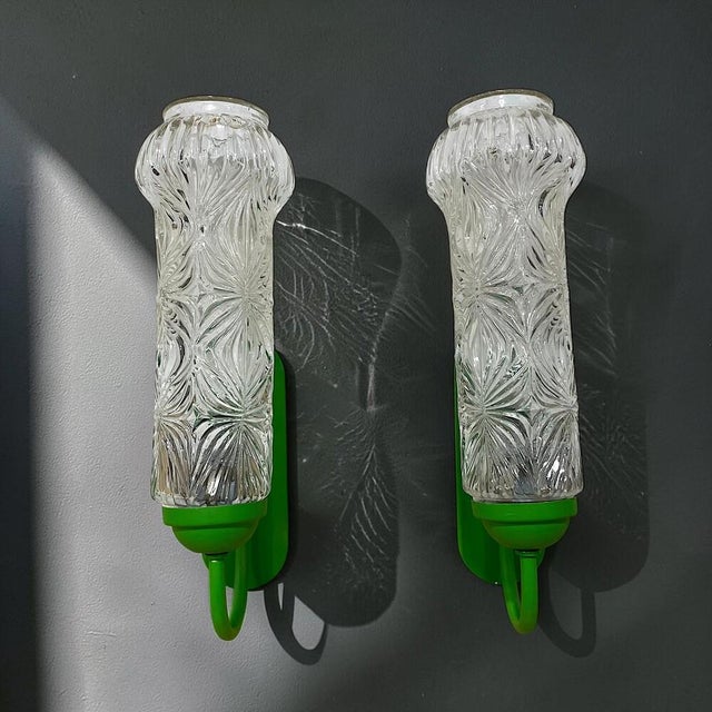 Mid-Century German Green and Clear Glass Wall Sconce Lights, 1960s, Set of 2 For Sale - Image 4 of 17