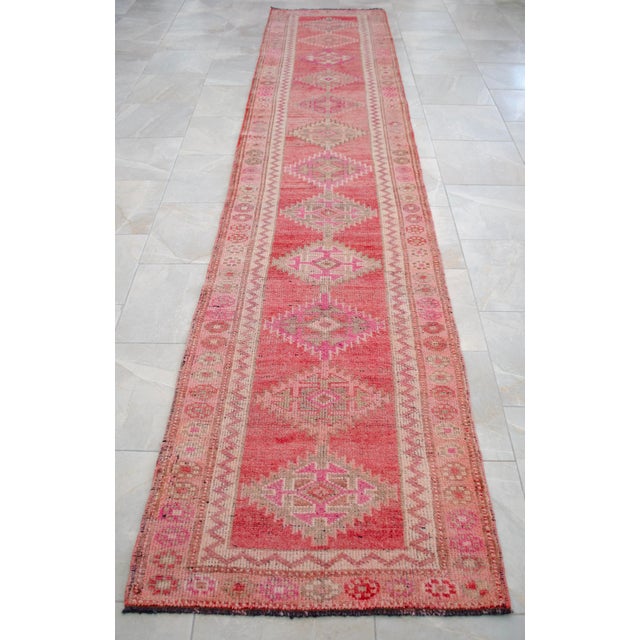 1970s Pink Kurdish Herki Hand-Knotted Distressed Runner For Sale - Image 9 of 17