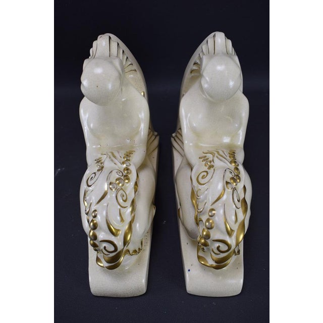 Art Deco White Ceramic Mermaid Bookends by Lejan Orchies, 1890s, Set of 2 For Sale - Image 9 of 11