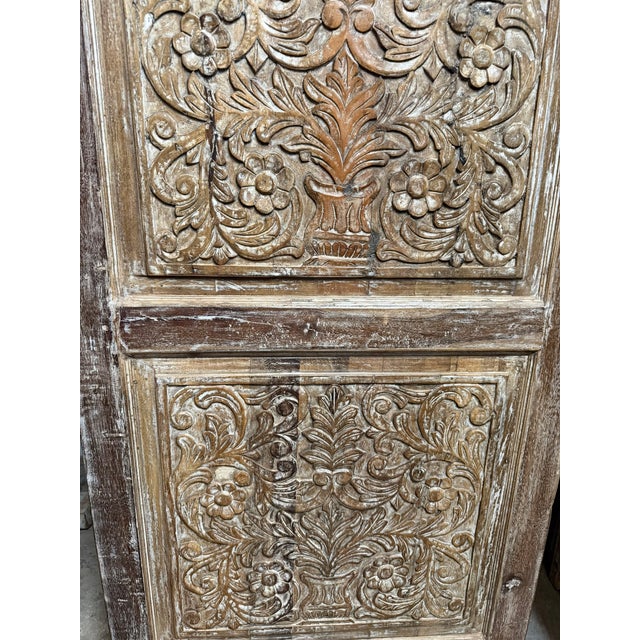 Antique Distressed White Carved Wood Door – Rustic Sliding or Hinged Barn Door 80x36 For Sale - Image 4 of 6
