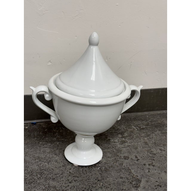 Bassett Furniture Imax Large White Ceramic Lidded Urn For Sale In San Francisco - Image 6 of 12