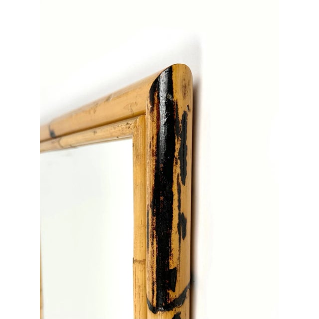 Wood Mid-Century Rectangular Wall Mirror Double Bamboo Frame, Italy, 1970s For Sale - Image 7 of 9