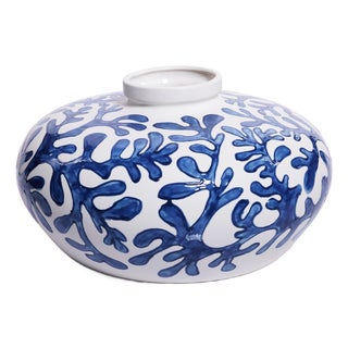 Bermuda Coral Stoneware Blue/White Vase For Sale