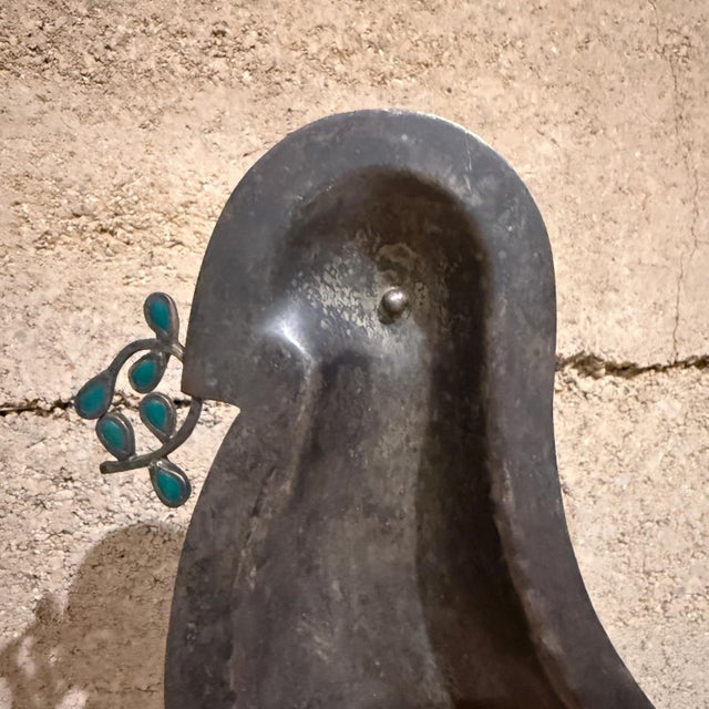Mid-Century Modern 1960s Los Castillo Bird Dish Silver Plate & Stone Taxco Mexico For Sale - Image 3 of 9