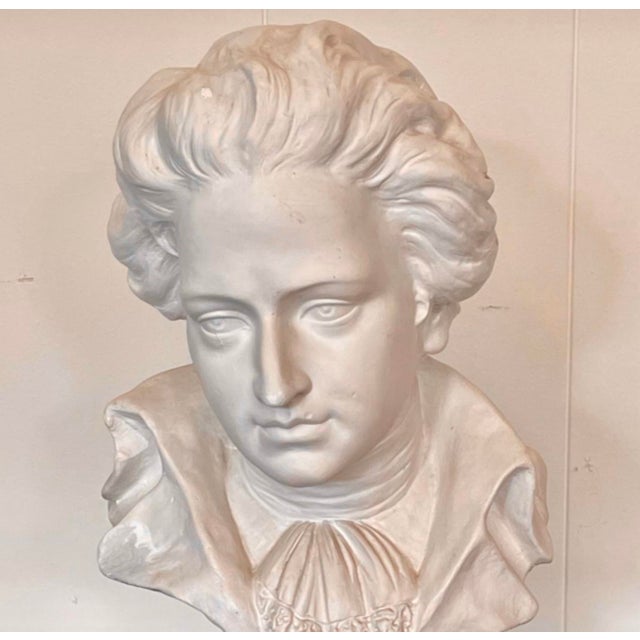 Mid 20th Century Ludwig Van Beethoven Plaster Bust Mounted on Wood Block For Sale - Image 9 of 12