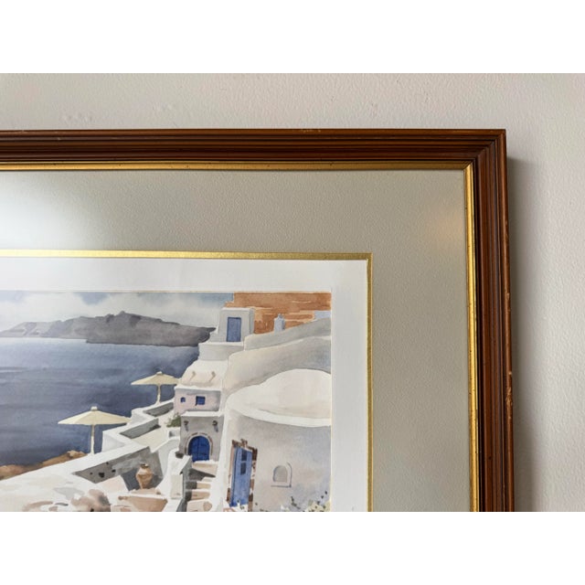 White 1980's Vintage Santorini Watercolor Landscape Painting, Signed For Sale - Image 8 of 11