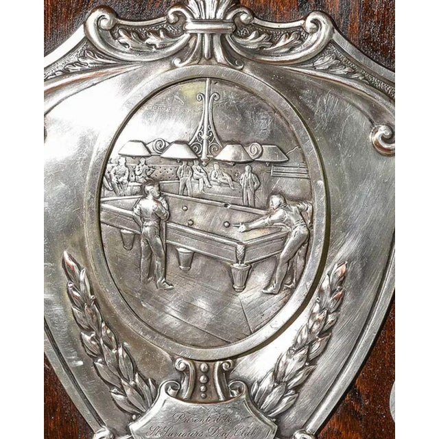 Early 20th Century English Oak Billiards Trophy Shield Plaque by Reavington Ltd., London, Early 20th Century For Sale - Image 5 of 6