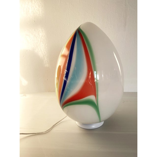 Glass White Egg With Multicolored Reeds Murano Style Glass Table Lamp For Sale - Image 7 of 9