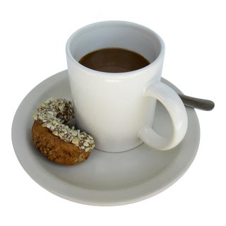 Vintage C.1980s Tromp l'Oeil Coffee Mug & Saucer, With a Spoon and Donut For Sale