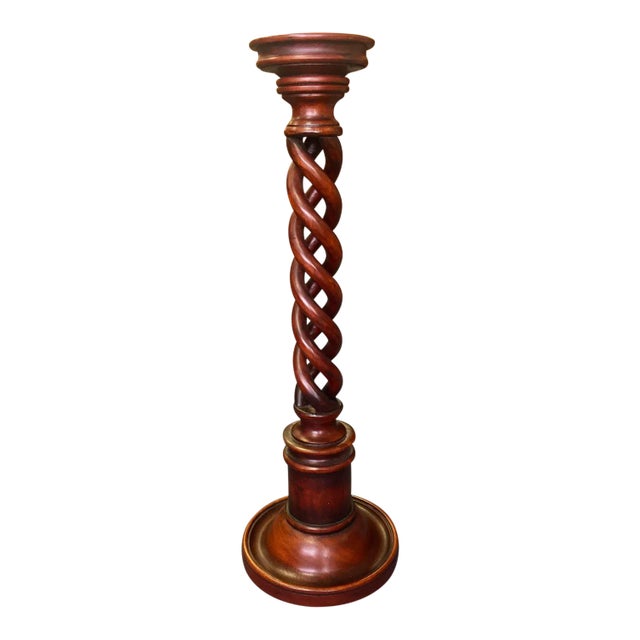1950s Vintage Wood Barley Twist Candlestick For Sale