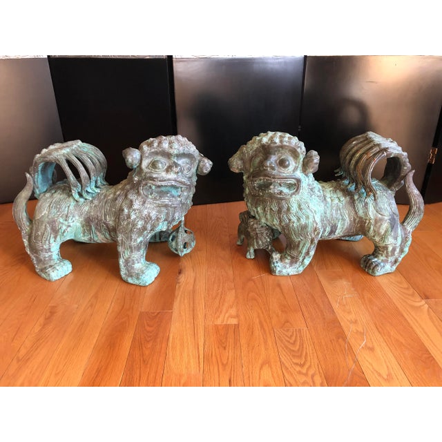 Monumental Antique Chinese Bronze Indoor Outdoor Foo Dogs - a Pair For Sale - Image 11 of 12