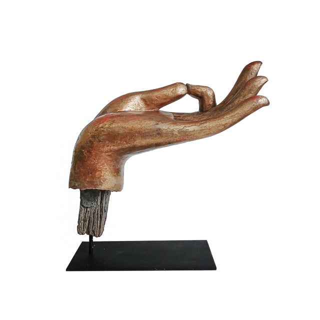 Wood Gilt Wood Buddha Hands, Polychromed, Late 19th Century, Thailand, for the Collection of Vicente Wolf For Sale - Image 7 of 13