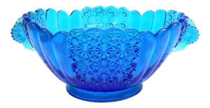 Vintage Blue Azure Cut Glass Serving Bowl