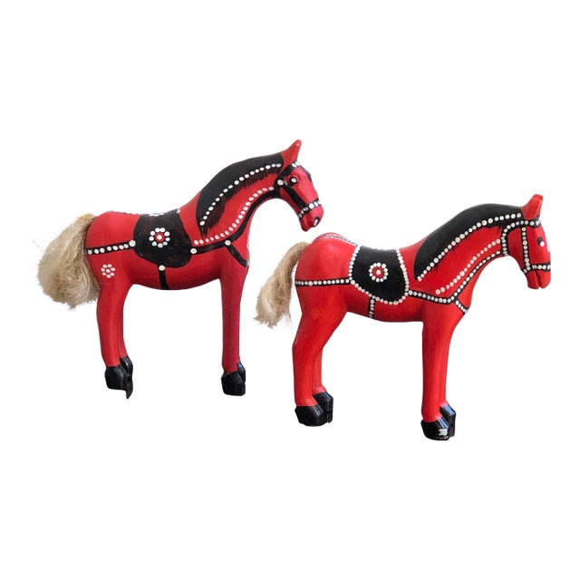 Vintage Handcrafted Rustic European Folk Art Horses — a Pair For Sale