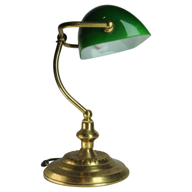 Victorian Student Desk Lamp with Racing Green Glass Shade and Switch For Sale - Image 3 of 14