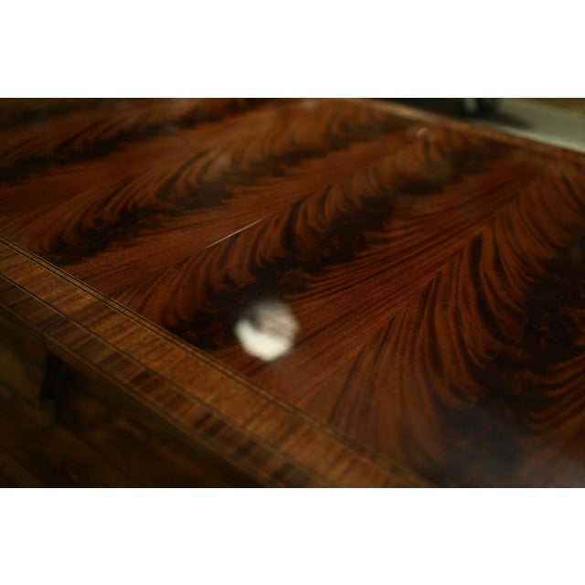 12 Foot Inlaid Mahogany Dining Table With Leaves. Brown Mahogany Finish With Primavera Border. For Sale - Image 4 of 10