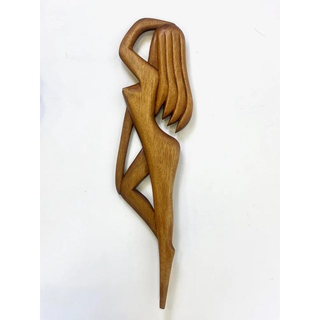 Mid-Century Italian Carved Oak Wall Sculpture of Nude Female, 1960s, in Flawless conditions. Designed 1960 to 1969