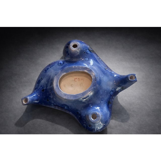 Vintage Studio Art Pottery Cobalt Blue Sculptural Ceramic Ashtray / Catchall Dish, Signed Erm For Sale - Image 4 of 9