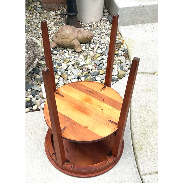 Vintage, Mahogany, Round End/Side Table, With Shelf, and Inlaid Wood Design, Federal Style, 1950’s For Sale - Image 11 of 11