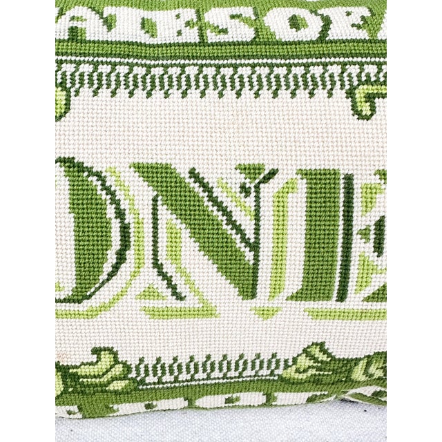 Late 20th Century Vintage Hand Sewn Needlepoint Dollar Bill Throw Pillow For Sale - Image 5 of 8