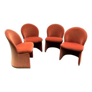 1980's Velvet Chairs With Brass Base - Set of 4 For Sale