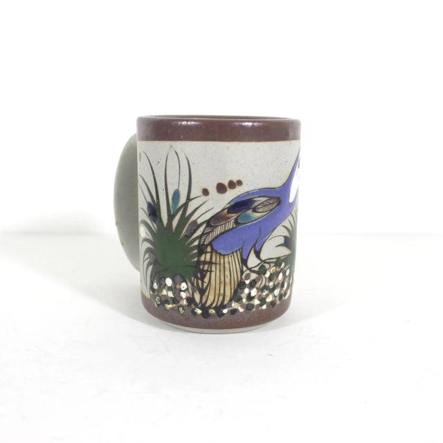 1970s Vintage Signed Mateo Mexican Tonala Pottery Mug With Bird For Sale - Image 5 of 9