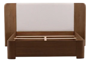 Rounded Oak & Boucle King Bed Frame