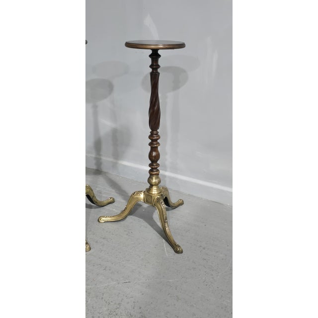 Mahogany and Brass Torchere Stands, 1920s, Set of 2 For Sale - Image 4 of 9