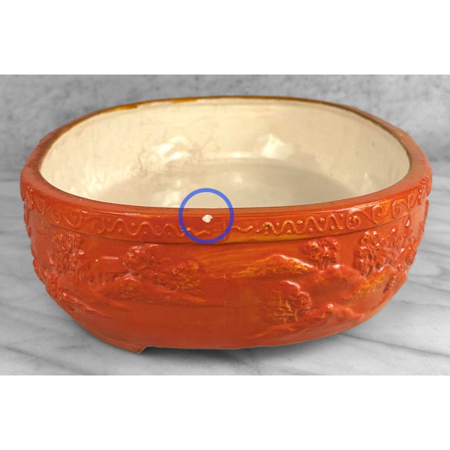 Ceramic Vintage Large Japanese Ceramic Orange Oval Bonsai Planter For Sale - Image 7 of 13