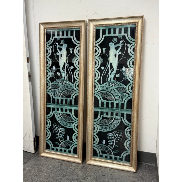 Design Plus Gallery presents a Pair of Panels of "Muse With Violin" in the Style of 1930's Designer Paul Fehér. True pan...