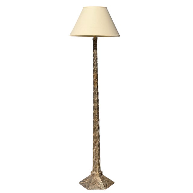 Silver Huge Art Deco White Gold Giltwood Floor Lamp - 1 of 2 For Sale - Image 8 of 9