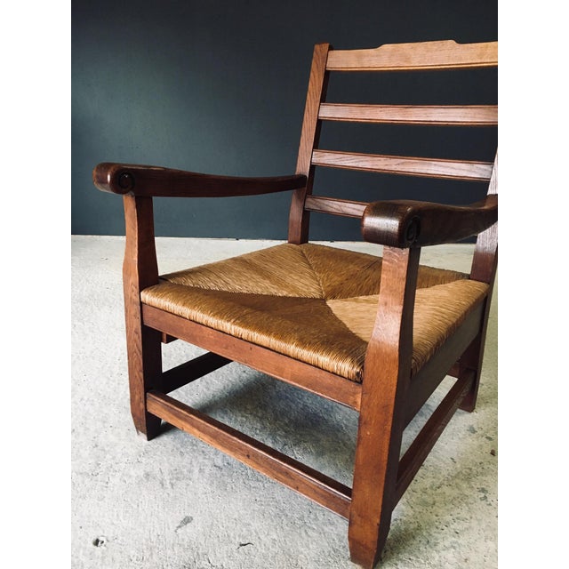 Rustic Oak & Rush Armchair, France, 1930s For Sale - Image 13 of 18