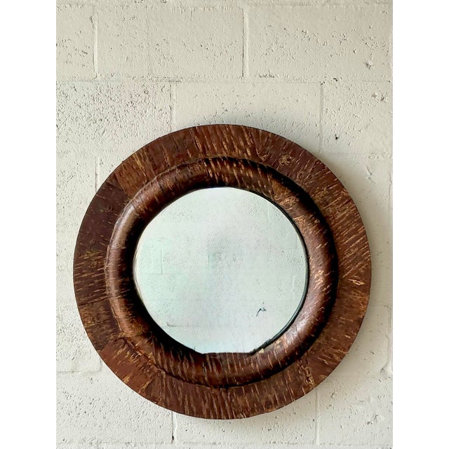 Late 20th Century Vintage Boho Patinated Wood Mirror For Sale - Image 5 of 7