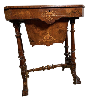 Victorian Burr Walnut Sewing Worktable, 19th Century