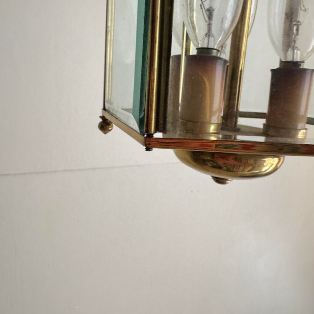 Hexagonal Beveled Glass Brass Lantern, Flush Mount For Sale - Image 4 of 9
