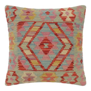 Boho Chic Turkish Cullen Hand Woven Kilim Pillow For Sale