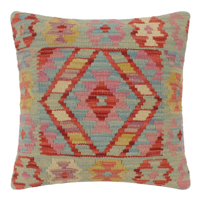 Boho Chic Turkish Cullen Hand Woven Kilim Pillow For Sale