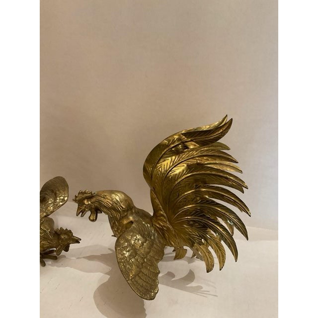 Mid-Century Modern Pair of Brass Fighting Roosters For Sale - Image 3 of 11