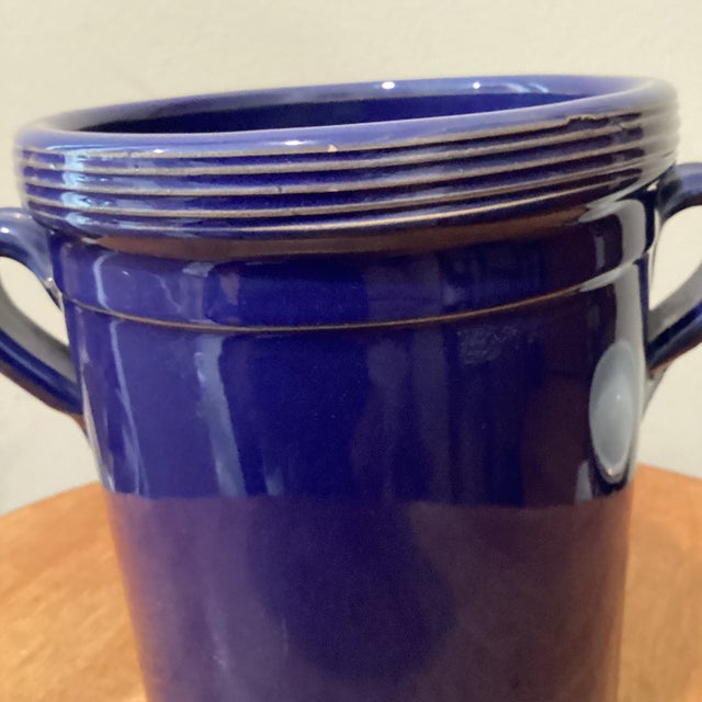 Tuscan Vintage Original Italian Ceramic Blue Glazed Wine Cooler Handmade by Habitat For Sale - Image 3 of 12