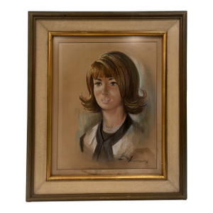 Vintage 1966 Mid Century Modern Pastel Portrait of Woman Signed Charles Allenbrook Framed