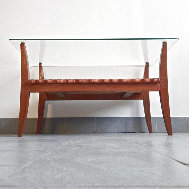 Vintage Coffee Table in Beech, Rattan, Brass and Glass, 1960s For Sale - Image 14 of 15