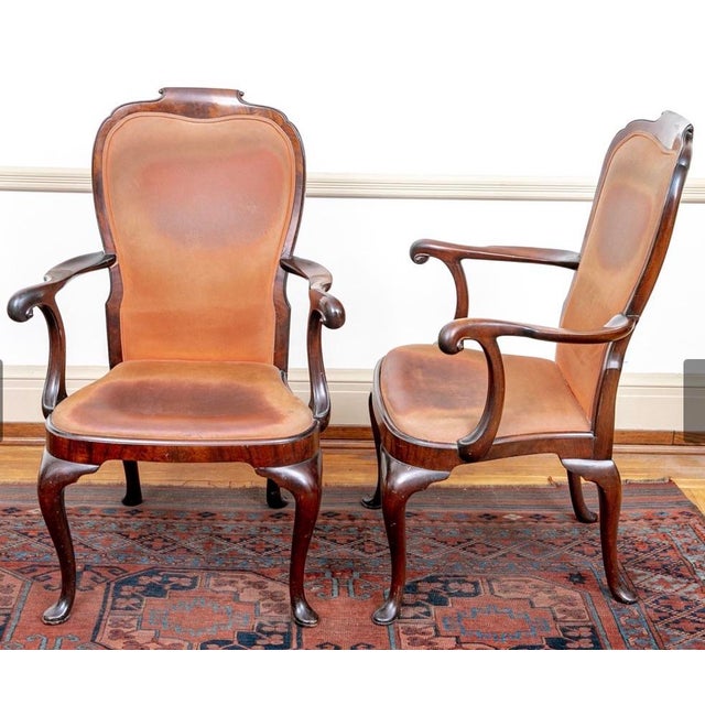 Queen Anne 19th Century Pair Open Armchairs For Sale - Image 3 of 4