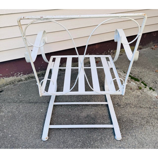 Vintage 1960s White Wrought Iron Cantilever Lounge Chair For Sale - Image 9 of 10