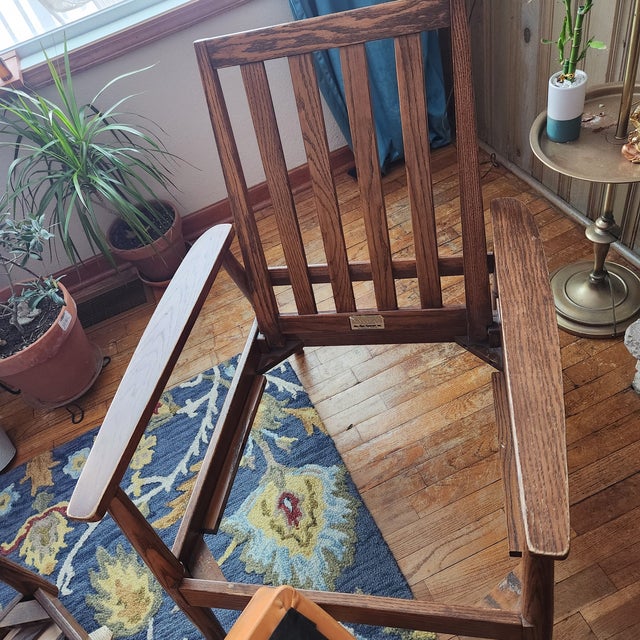 1960s 1960s MCM Tangerine Naugahyde & Walnut Wood Chair & Ottoman - Footstool, Orange Soft Upholstery & Walnut Finish - Tiny Flaws For Sale - Image 5 of 18