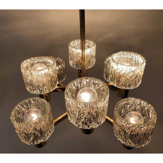 Brass and Lead Glass Pendant Lamp from J. T. Kalmar, Austria, 1965 For Sale - Image 8 of 12