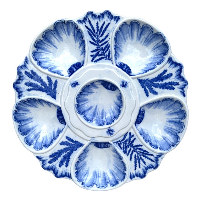 19th Century Blue & White Seaweeds Oyster Plate Bordeaux For Sale