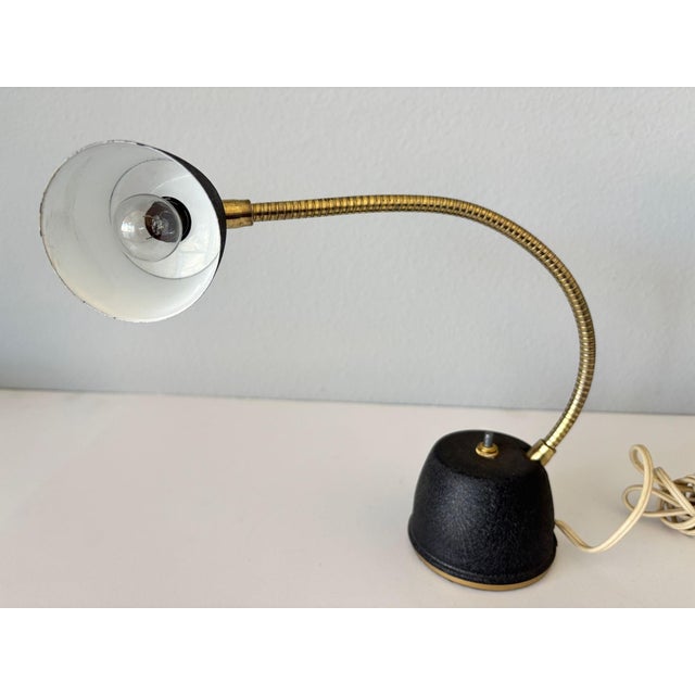 Black Mid-Century Modern Brass Gooseneck Desk Lamp, Black & Gold, Usa, Circa 1950s For Sale - Image 8 of 18