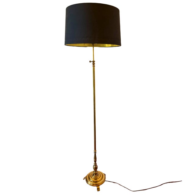 Metal Neoclassical French Adjustable Brass Floor Lamp attributed to Maison Jansen, 1940s For Sale - Image 7 of 7